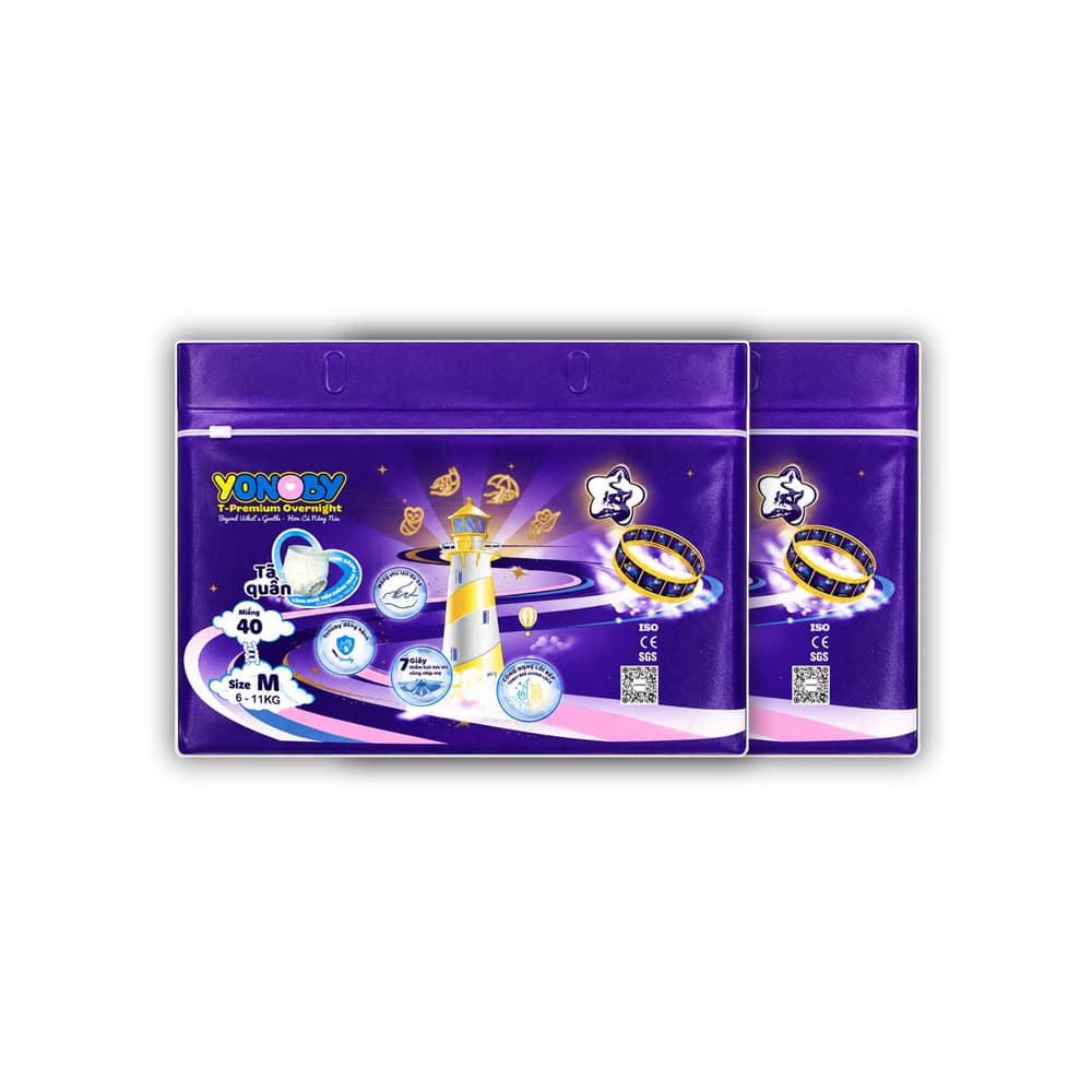 COMBO 2 Tã/bỉm Quần Yonoby T-Premium Overnight