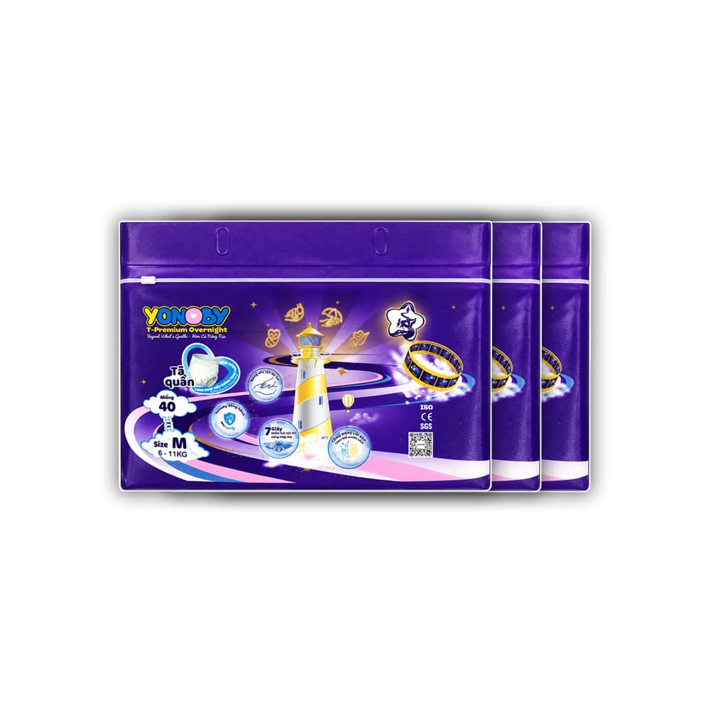 COMBO 3 Tã/bỉm Quần Yonoby T-Premium Overnight