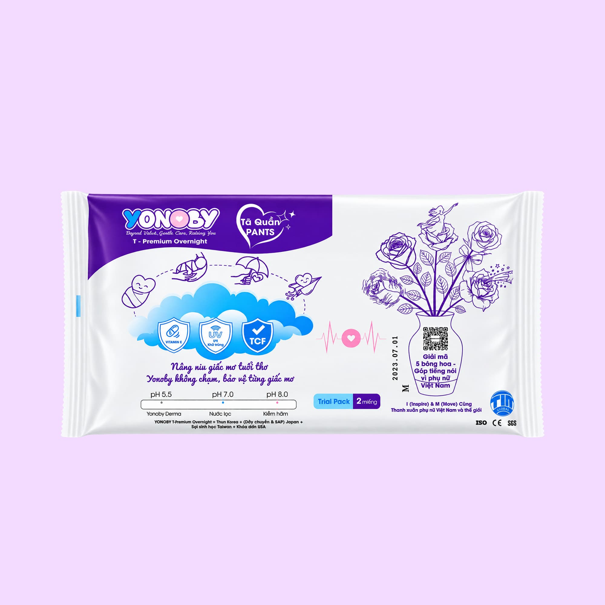 [Gói dùng thử] Tã/bỉm Quần Yonoby T-Premium Overnight
