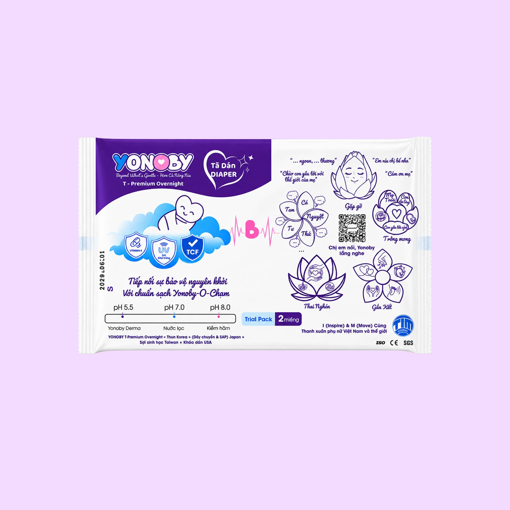 [Gói dùng thử] Tã Dán Yonoby T-Premium Overnight